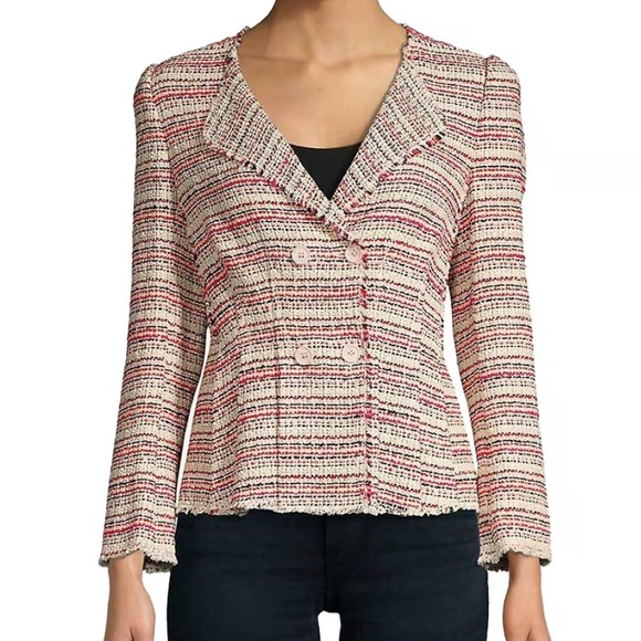 Rebecca Taylor Optic Tweed Blazer Jacket in Candy Apple Striped Multi - Picture 1 of 7